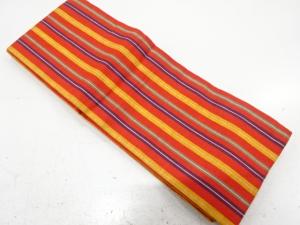 綿紬　縞模様織り出し　半幅帯